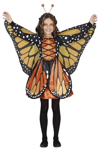 FIESTAS GUIRCA Wunderbares Schmetterlingskostüm, orangefarbenes Monarch-Schmetterling mit Stirnband für Mädchen