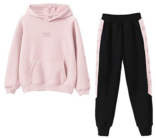 LSHDCER Kinder Jogginganzug Mädchen Sportanzug 2tlg Bekleidungsset Trainingsanzug Outfit-Set Sweatjacke & Sweathose, 152-158, Rosa