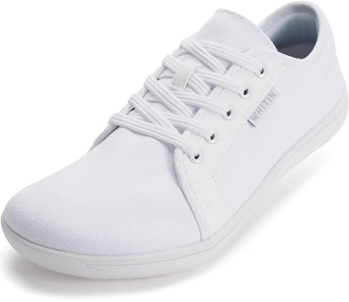 WHITIN Women's Canvas Minimalist Barefoot Shoes Wide Width Toe Box Zero Drop Sneaker Size 8 Road Running Flat Lightweight Gym CasualLifting Teacher Tennis Walking Shoes White 39