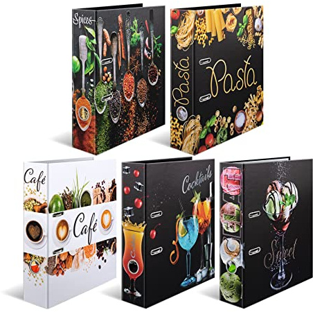 HERMA Ordner A4 Küchen Set, 5 Stück, 7 cm breit, Rezeptordner zum Selberschreiben und Abheften, Motiv Rezeptbuch mit glänzender Veredelung und Innendruck für Kochrezepte