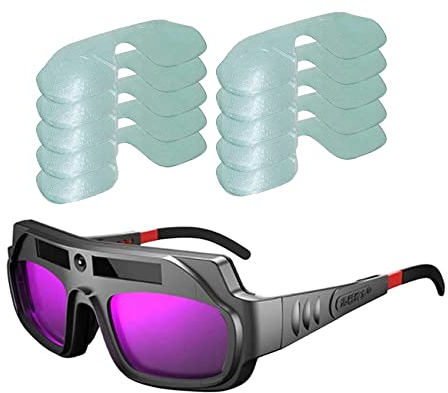 Xusywdm Lunettes de Soudage à Assombrissement Automatique Lunettes de Soudeur à Grande vue Anti-Rayures pour Coupe au Plasma avec Lentilles de 10 PièCes
