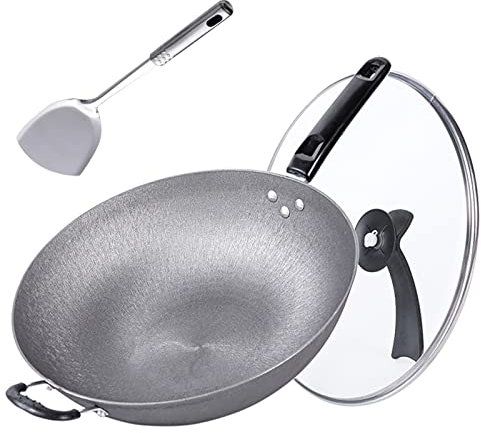 IMPREC Carbon Steel Sartén, Sartenes Antiadherentes De Acero Inoxidable, Sartén De Lujo De Acero Inoxidable con Tapa For Inducción De Gas O Estufa Eléctrica (Color : Silver, Size : 36x9.5cm)