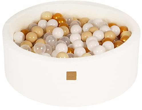 MEOWBABY Bällebad 90x30 Boucle - Bällebad Baby ab 1 Jahr - Bällebad Kinder - Weiches Schaumstoff Ballgrube mit 200 Bällen, Weiß