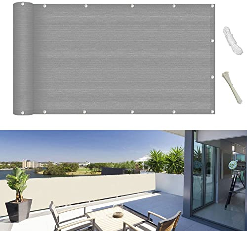 GUOJUN Balkonbespannung 90 x 700 cm Reißfest UV-Schutz atmungsaktiv Balkon Sichtschutz Balkonumspannungen mit Ösen und Kabelbinder für Balkon Zaun Terrassen Garten, Hellgrau