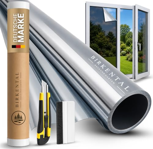 Birkental Sonnenschutzfolie Fenster innen oder außen - Sonnenschutzfolie - UV Schutz Spiegelfolie - Hitzefolie - Fensterfolie Blickdicht - Sichtschutz - Wärmeschutzfolie selbstklebend (30 x 200 cm)