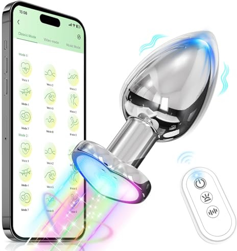 Vibrator Butt Plug, Anal Plug with Flashing Light Base, Anal Sex Toys for Men Vibrator (Small)