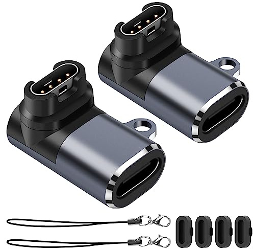 Adaptateurs de Chargeur de Montre (2 Pack), Seminer USB-C Type C Femelle vers Mâle Connecteur de Chargement avec Dust Plug Compatible avec Garmin Fenix 7/7S/7X/6/6X/6S et Plus Encore