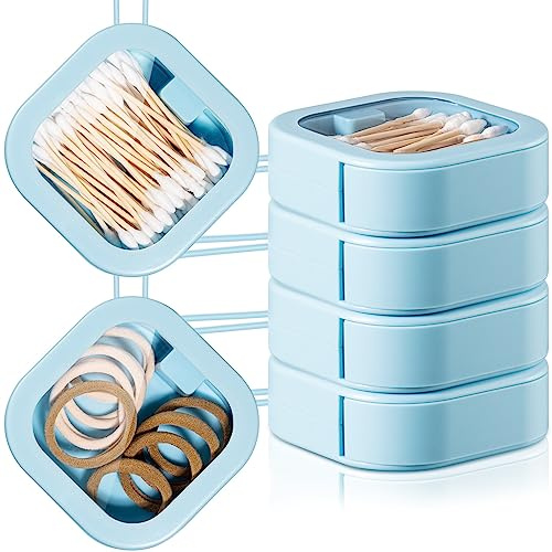 Kathfly Haargummi-Organizer, tragbar, Reiseetui, stapelbarer Haargummi-Halter und Haarnadel-Halter für Schmuck, Wattestäbchen, Clips und Zubehör, Blau, 4 Stück