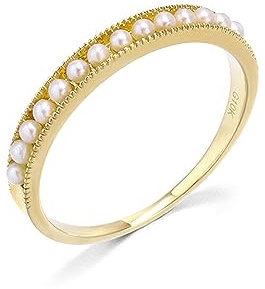 ANAZOZ Ring Gelbgold Damen 18 Karat, Verlobungsring Damen mit Stein Perlenring Größe 51 (16.2)