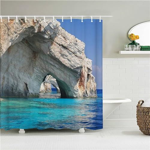 Guofuos Duschvorhang Islarch-Brücke 120x120cm Duschvorhäng Anti Schimmel,Wasserabweisend Stoff Duschrollo Waschbar,3D Draussen Bad Vorhang Schnell Trocknend,Badewanne Badezimmer Decor Vorhänge