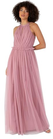 Anaya with Love Kvinnors maxiklänning damer ärmlös halterneck ruffle Empire A-Line för bröllopsgäst brudklänning kväll tillfälle dam, Rosa brud, 46