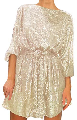 Sunnyuk Pailettenkleider für Damen Gold Glitzerkleid Partykleid Kurz Silber Schwarz Glitzer Kleid Pailletten Kleider Cocktailkleid Elegant Rot Sexy Hochzeitskleid Langarm Festlich Abendkleid Frauen