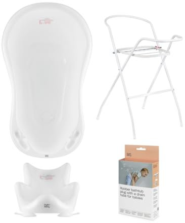 Hylat Baby Set: Stabile Babybadewanne mit Gestell, Badesitz und Abfluss - TÜV Rheinland zertifiziert - ideale Lösung für die tolle Badeerlebnisse - Lite-Kollektion - Farbe: Weiß, Motiv: Friends