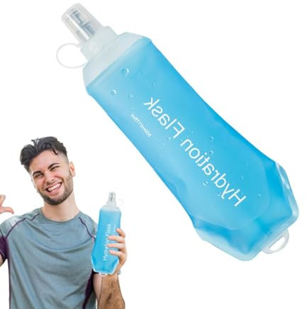 Bouteille souple de course à pied – 500 ml – Sac à eau de sport – Gourde souple étanche pour la randonnée, le cyclisme – Bouteille d'eau souple pliable, bleu cyan, Refer to