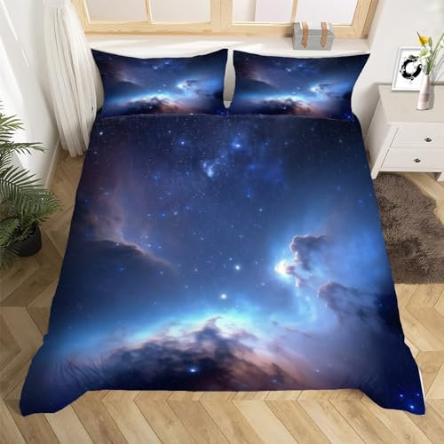 3D Galaxie Bettwäsche Set 240x220 cm Weich Mikrofaser Weltall Kinder Bettwäsche-Set mit Reißverschluss 3 Teilig Bettbezug Set mit 2 Kissenbezug 80x80 cm