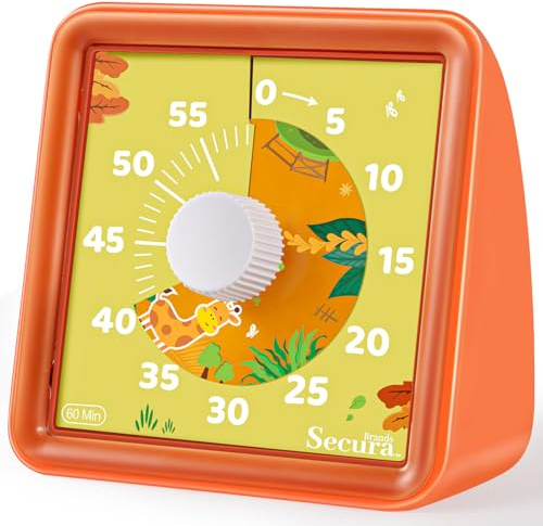 Secura Temporizador visual de 60 minutos, temporizador de cuenta regresiva para niños, relojes temporizadores, temporizador de aula, temporizador para niños, temporizador Pomodoro, herramienta de