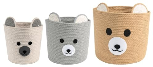 IDIMEX Kinderzimmer Aufbewahrungskorb Tanka 3er Set aus Baumwolle für Spielzeug und Wäsche – Körbe mit Tiermotiven und Griffen – Spielzeugaufbewahrung, Dekokörbe, Organizer