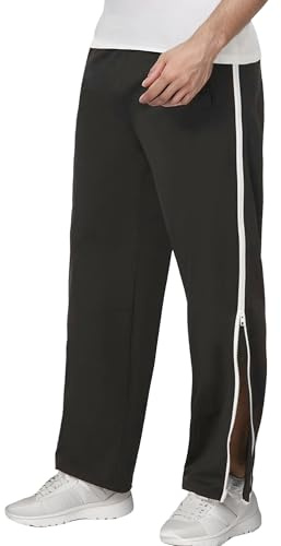FEOYA Träningsoveraller för män, sidoblixtlås, joggingbyxor, full öppning, gym, sport, postkirurgiskt loungebyxor med fickor, Svart, XL