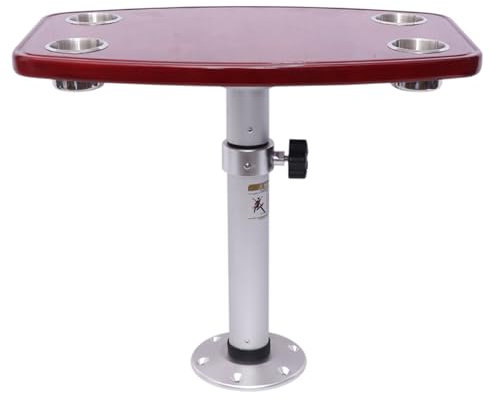 WPWSDWMX Wohnmobiltische, Rote Mehrschichtholzplatte, Teleskop Tischbein 45-69 cm, mit 4 Getränkehaltern aus Edelstahl, Runde Tischbeine Mit 6 cm Durchmesser, für Wohnmobil, Boot, Yacht