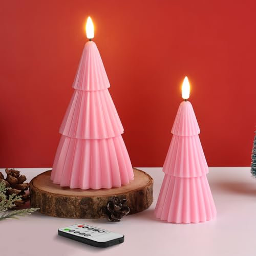 Eywamage Grün Weihnachtskerzen mit Fernbedienung, Batteriebetriebene Weihnachtsbaum Kerzen, LED Wachs Kerzen 2er-Pack