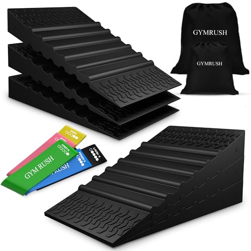 Squat Wedge - Slant Board 6PCS Resistance Bands 5PCS GYMRUSH Adjustable Non-slip Rubber Squat Wedge, Weight Lifting, Deadlift Squat, Calf stretcher, Improve Mobility Balance and Strengthen Performance