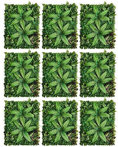 SOLOCJNL Paneles de seto de boj artificial, 9 unidades, hojas de hiedra artificial, 40 x 60 cm, 4 cm, hierba verde, para decoración, privacidad, valla de interior y exterior