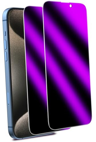 MAYtobe 2 Stück Panzer Sichtschutz Glas für iPhone 15 Pro max Purpur Folie | Buntes Purpur Blickschutz folie, Volle Abdeckung, Anti Spy, 9H Härte, Anti-Kratzen