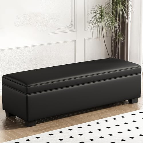 Große quadratische Leder-Ottomane für Schlafzimmer und Wohnzimmer, 40 cm hohe Eckbank mit Stauraum