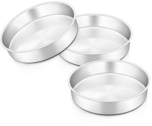 HaWare Juego de 3 moldes redondos pequeños de acero inoxidable para hornear para tartas de cumpleaños y bodas de 6 pulgadas, saludable y no tóxico, pulido con espejo y apto para lavavajillas (16 cm)