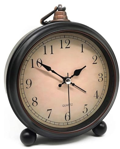 Tyme Retro Wecker, Ohne Ticken, Analog Tischuhr Nachttischuhr Alarmwecker Vintage Retro Nostalgie aus Metall, Antik Standuhr Schreibtischuhr Uhr Tischwecker mit Alarm