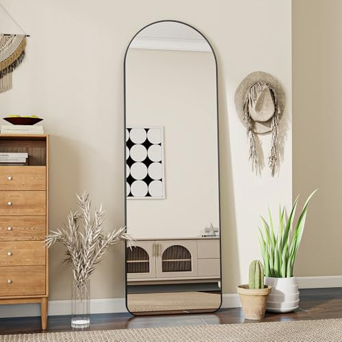 Koonmi 40 x 150 cm Gewölbter Top Ganzkörperspiegel - Bogen Ganzkörperspiegel mit Runden Ecken Frei Stehend-Hängend-Lehnend, Boden Standspiegel als Ankleidespiegel für Wohnzimmer, Schwarz