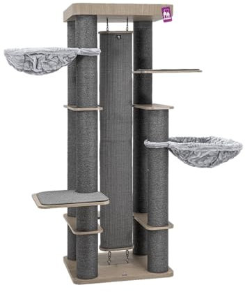 Petrebels Árbol rascador de madera Orion, 189 cm, diseño XXL, diseño de gatos grandes, roble envejecido, aspecto gris