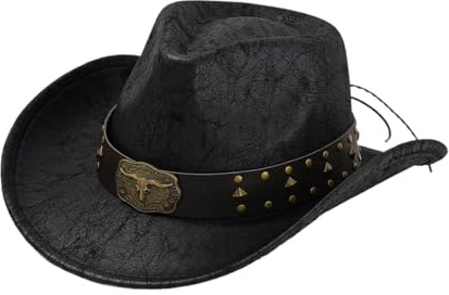 Harilla Herren Damen Western-Cowboyhut mit breiter Krempe für Mottopartys, Straßen- und Bühnenauftritte, Schwarz