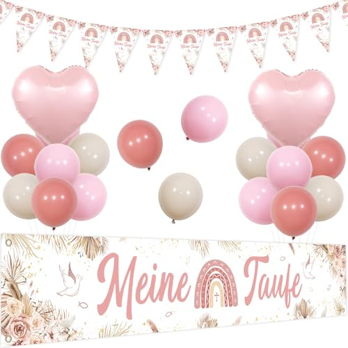 Kreatwow Meine Taufe Deko Mädchen Rosa Banner Erstkommunion Kommunion | Taufe deko My Christening, Rosa Regenbogen Boho, Garland Herz Folienballon, Erstkommunion Baptism, Mädchen Babyparty Deko