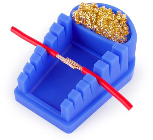 YIHUA S200 Blue Heat-Resistant Silicone Soldering Wire Holder with Brass Wool Cleaner, 6 Grooves, Storage Tray, Helping Hands Soldering Wire Welding Fixture, Compatible Diameter 32-7AWG