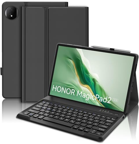 FOGARI Hülle mit Tastatur für Honor Magic Pad 2 Tablet 12,3 Zoll | Keyboard Case mit Stifthalter für Tablet Honor Magic Pad 2 mit Magnetisch Abnehmbarer Bluetooth Tastatur, Schwarz