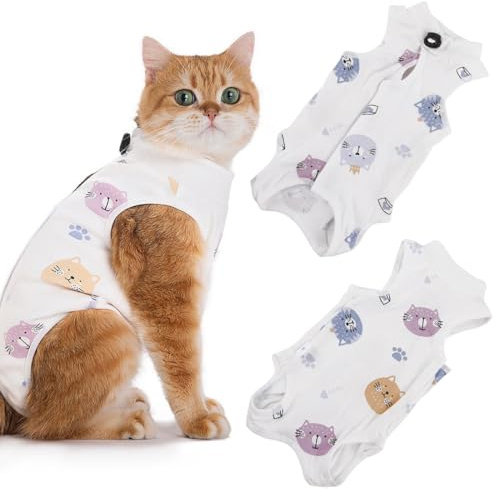 XYTAHDM Traje de Recuperación para Gatos, Leotardo Postoperatorio para Gatos, Traje Quirúrgico Postoperatorio para Gatos,para Heridas Abdominales o Afecciones de la Piel, para 4-7 kg (Estilo A)