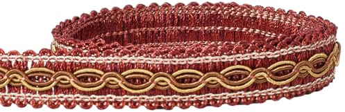 CABODYALS 5/8 Pollice 15.86 Iarde Treccia Rosso Marrone Passamaneria Intrecciata Cordoncino Treccia Pizzo Vintage Poliestere Tappezzeria Accessorio Decorativo Tenda Tessuto Nastro per Cucire