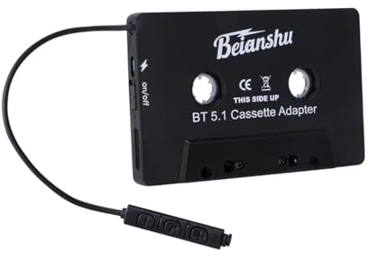 Beianshu Audio Tape Assistant Adapter, Bluetooth 5.0 Tape Receiver, Tape Desktop Player and Hands-Free for Listening to Cell Phone Music and car Sounds