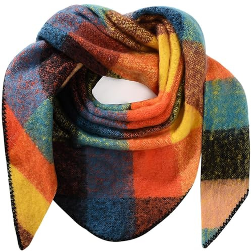 Lonya Dreieck Schal Damen XXL Strick Halstuch Dreieckstuch Damenschal Winter Bunter Schal Winterschal Kuschelig Flauschig, 195×135 CM, Gelb+Orange+Schwarz