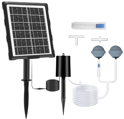 Ranley Aérateur solaire pour bassin | Oxygénateur d'aquarium à énergie solaire, aérateur d'oxygène avec tuyau et pierre à bulles d'air pour jardin, aquarium, hydroponie extérieur