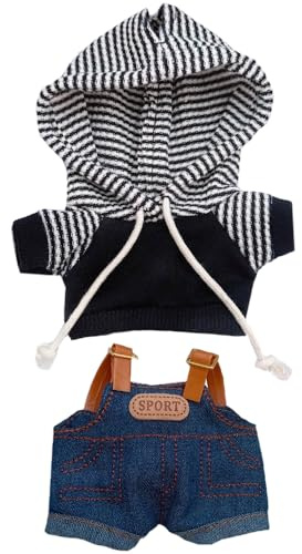 niannyyhouse Puppenkleider-Set mit Hoodies und Denim-Overalls, 15-17 cm, Plüschpuppen-Verkleidungszubehör (Schwarz-2)