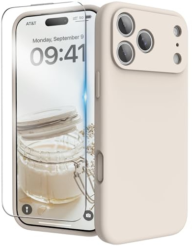 INGIDO for iPhone 17 Pro Max Case Silicone with Screen Protector,Stone | Camera Protection,Liquid Silicone,Anti-Scratch Soft Microfiber Lining,Shockproof Protective Cover for iPhone 17 Pro Max 6.9