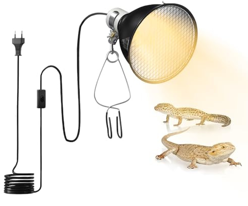 Aoreun Reptilien Wärmelampe Terrarium, E27 mit Dimmer&Zeitschaltuhr 200W 5.5 Zoll Aluminium Reflektorlampe Terrarium Lampenfassung, Reptilien Lampenschirm für Schildkröten,Eidechsen (Keine Glühbirne)