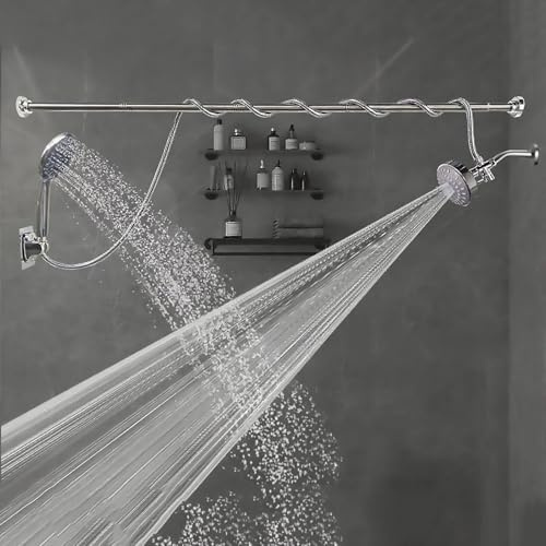 LIUWOPA Pommeau de Douche Double pour Couple, pommeau de Douche Double Haute Pression, Barre de Douche réglable en Hauteur avec Crochet, pommeau de Douche à Main à 3 réglages, chromé