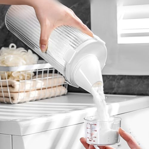 Besttoolifes Waschmittel-Aufbewahrungsbox, 1800 ml, Kunststoff-Pulver-Behälter mit Deckel, transparenter Seifenpulverbehälter für Waschpulveraufbewahrung und Waschküche (rund (800 ml)