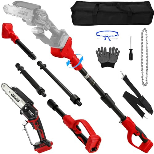 2-in-1 Kabelloser Teleskop Astsäge & Mini Mettensäge Kompatibel mit Milwaukee 18V Akku, 6 Zoll Bürstenloser Mettensäge mit Teleskopierbarem Stab, Geeignet für den Baumpflege(ohne Akku)