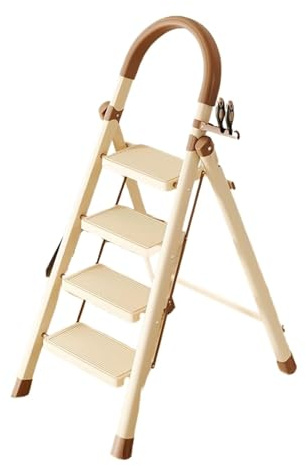 échelle télescopique Escabeau Pliable 3/4/5 marches, escabeau antidérapant, escabeau léger for la Cuisine, Le Bureau et la Maison echelle(Beige,5 Step)