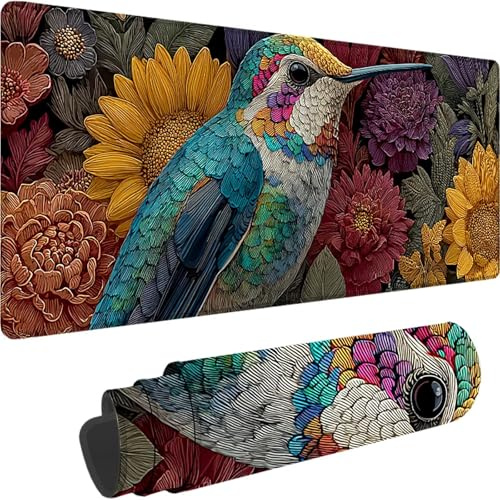 Tapis de Souris Jaune, Grand Tapis de Souris XXL 1200 x 600 x 3 mm Colibri sous Main Bureau, Mouse Pad pour Clavier et Bureau, avec Bords Surpiqués et Dos Antidérapant pour Gamer Maison, Cadea w-6448