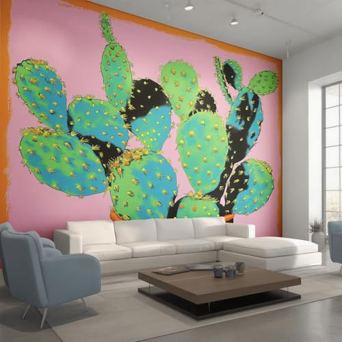 Cactus Wallpaper Pink Green, Succulent Desert Plant Wall Paper for Bedrooms, Home Decor Photo Wallpaper for Living Room 350x256 Non-Woven Wall Mural W&53